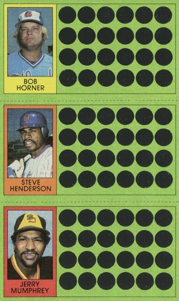 1981 Topps Scratch-Offs Bob Horner/Jerry Mumphrey/Steve Henderson # Baseball Card