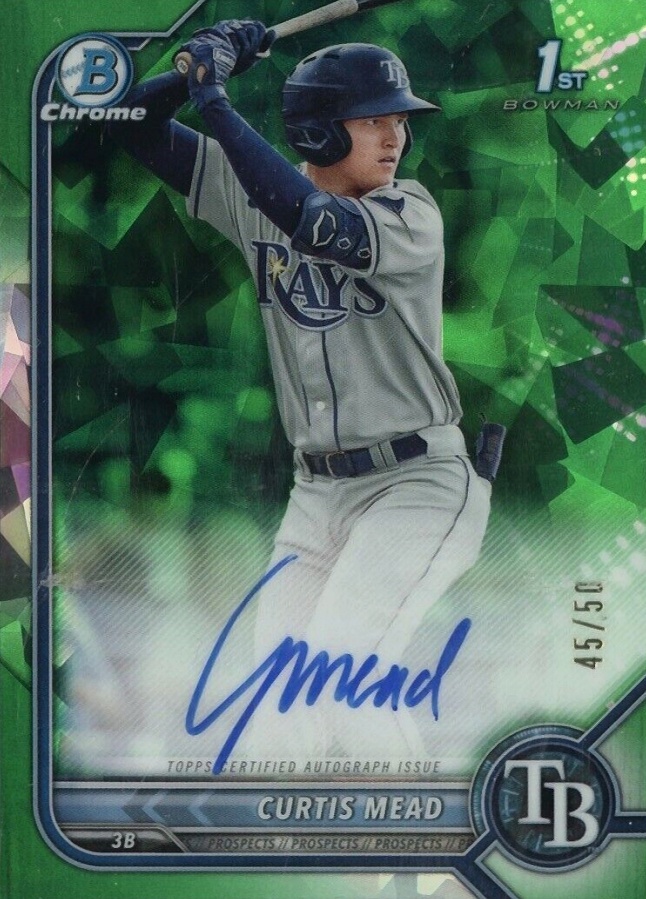 2022 Bowman Sapphire Edition Chrome Prospect Autographs Curtis Mead #CM Baseball Card