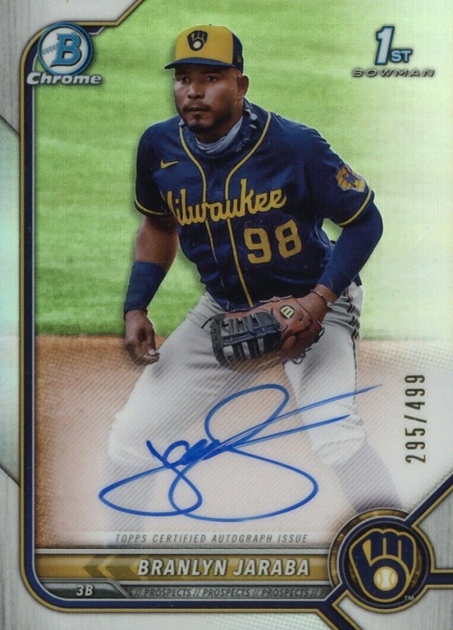 2022 Bowman Chrome Prospect Autographs Branlyn Jaraba #CPABJ Baseball Card