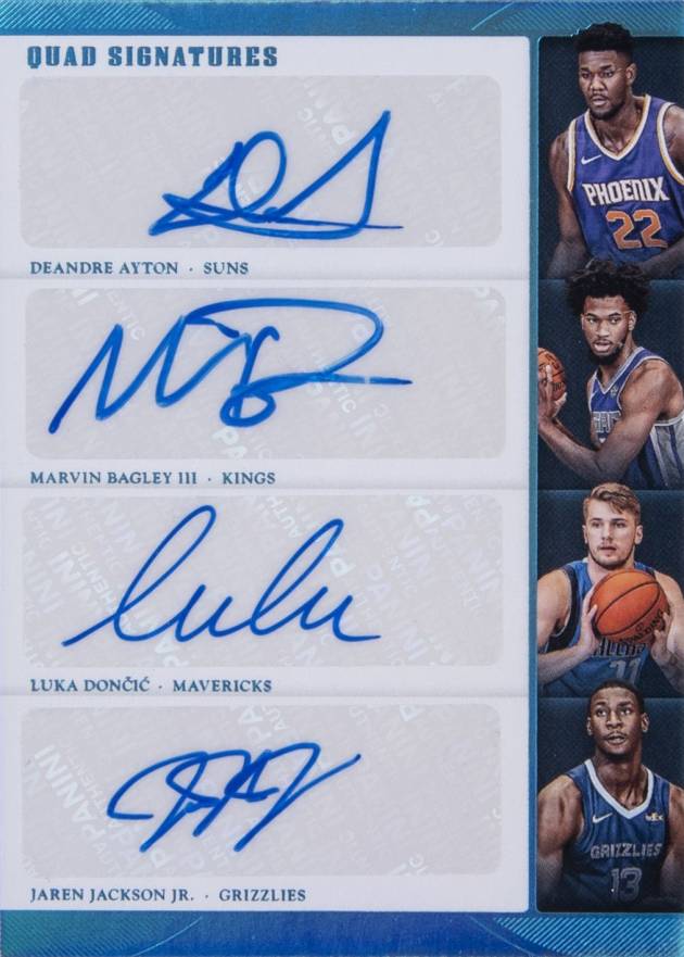 2018 Panini Dominion Rookie Quad Signatures Ayton/Bagley III/Doncic/Jackson Jr. #TOP4 Basketball Card