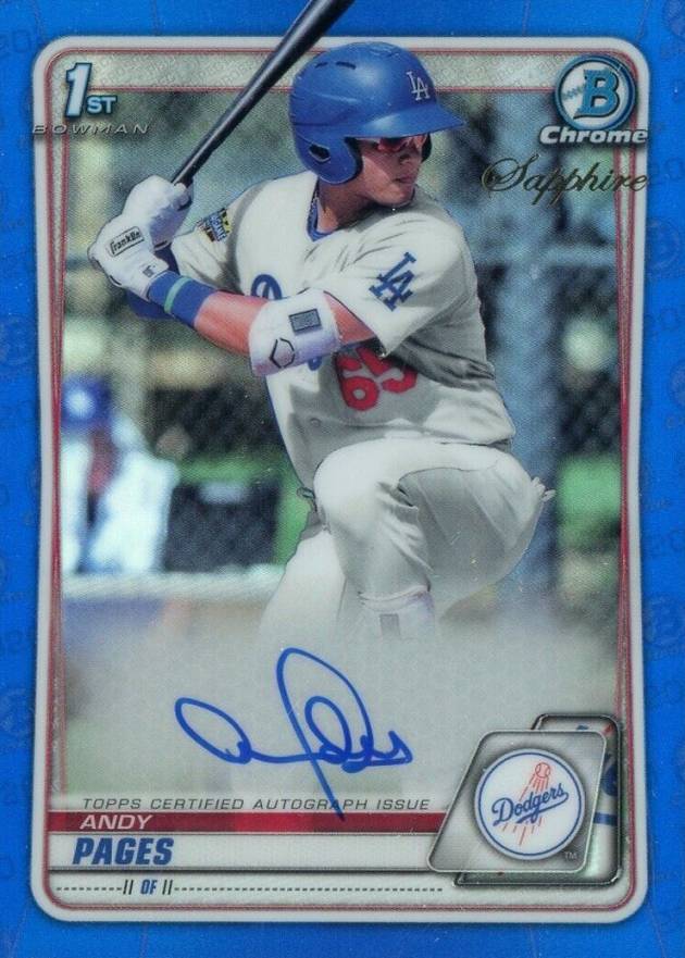 2020 Bowman Chrome Sapphire Edition Autographs Andy Pages #BSPAAP Baseball Card