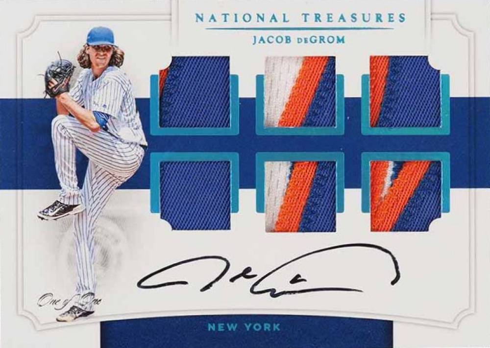 2017 Panini National Treasures Six Swatch Signature Jacob DeGrom #JD Baseball Card