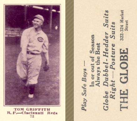 1916 The Globe Clothing Tom Griffith #73 Baseball Card