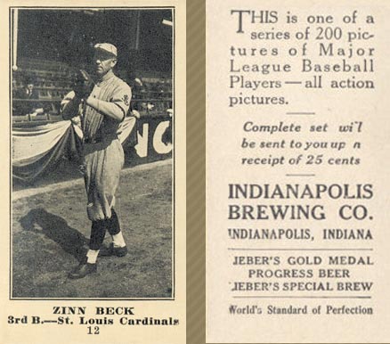 1916 Indianapolis Brewing Zinn Beck #12 Baseball Card