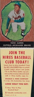 1958 Hires Root Beer Hank Aaron #44 Baseball Card