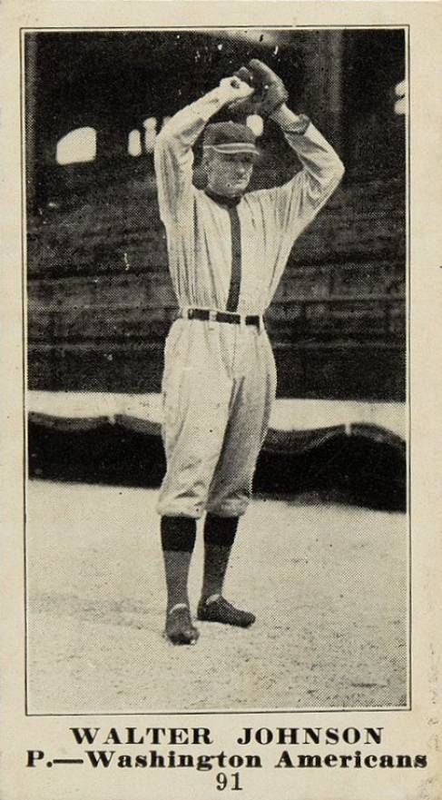 1916 Sporting News Walter Johnson #91 Baseball Card