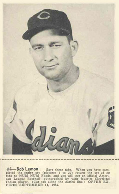 1952 Num Num Cleveland Indians Bob Lemon #4 Baseball Card