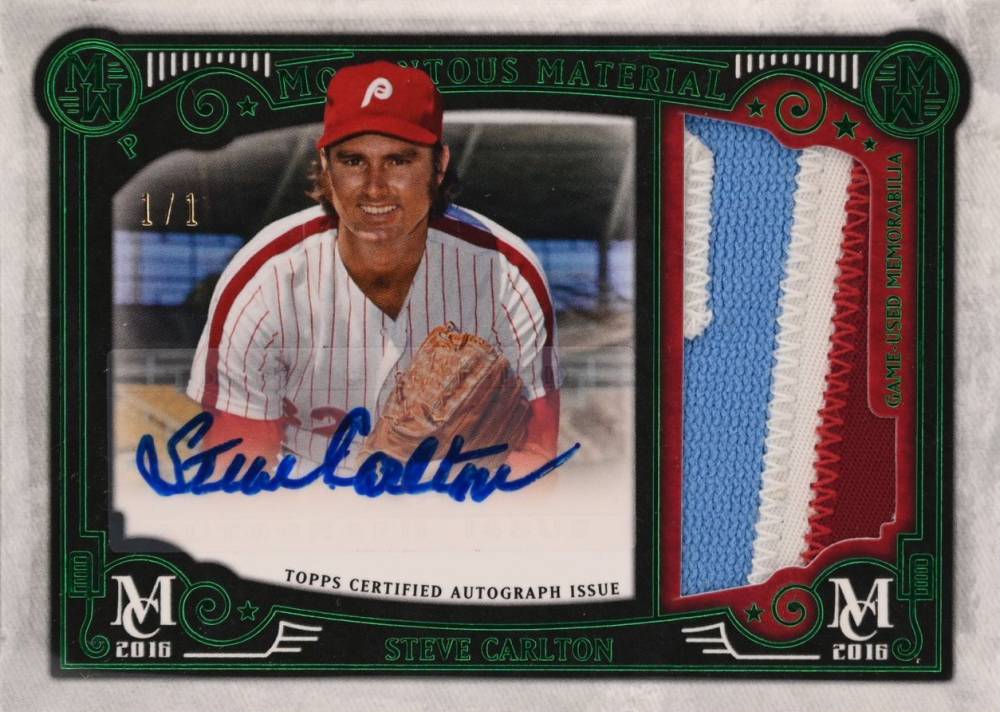 2016 Topps Museum Collection Momentous Material Jumbo Patch Autograph Steve Carlton #SC Baseball Card