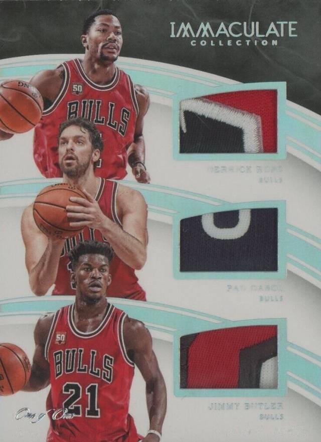 2015 Panini Immaculate Collection Trios Memorabilia Derrick Rose/Jimmy Butler/Pau Gasol #CHI Basketball Card