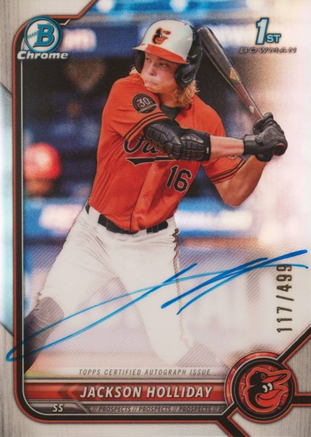 2022 Bowman Draft Chrome Draft Pick Autographs Jackson Holliday #CDAJH Baseball Card