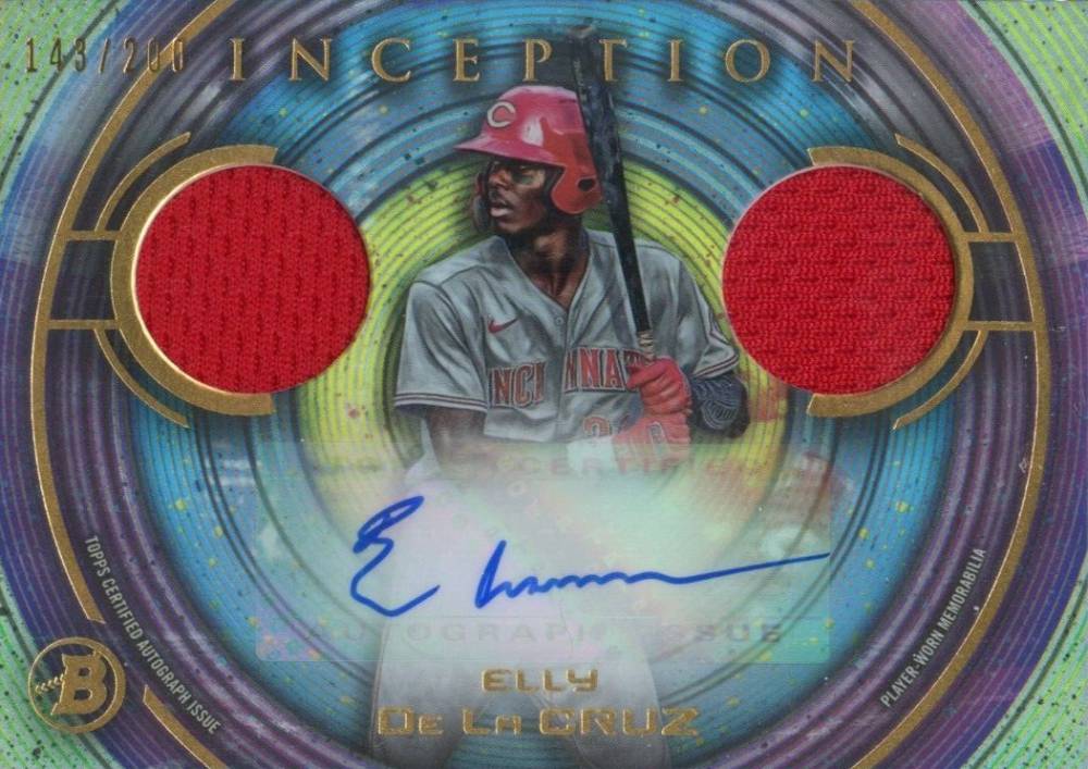 2022 Bowman Inception Autograph Dual Relics Elly de La Cruz #ED Baseball Card