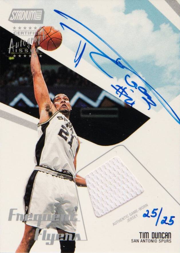 2002 Stadium Club Frequent Flyers Relics Autographs Tim Duncan #FFA-TD Basketball Card