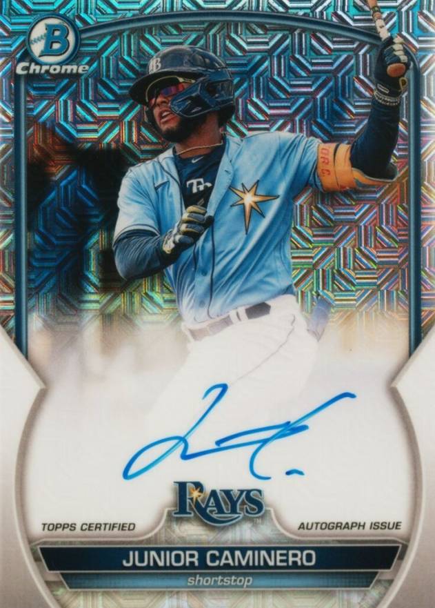 2023 Bowman Mega Box Chrome Prospect Autographs Junior Caminero #JC Baseball Card