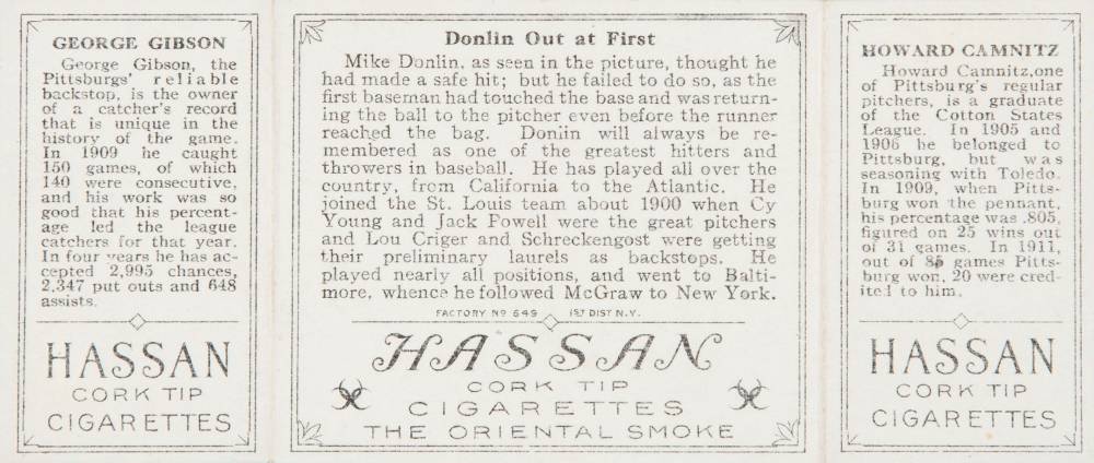 1912 Hassan Triple Folders Donlin out at First # Baseball Card