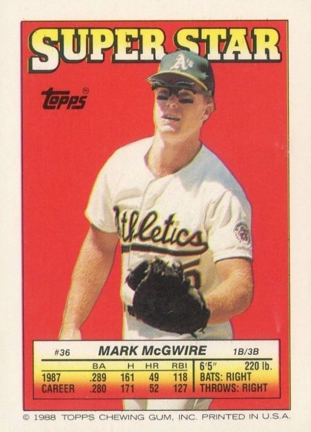 1988 Topps Stickercard Mark McGwire #36 Baseball Card