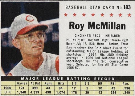 1961 Post Cereal Roy McMillan #183 Baseball Card