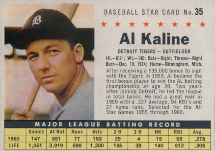 1961 Post Cereal Al Kaline #35 Baseball Card