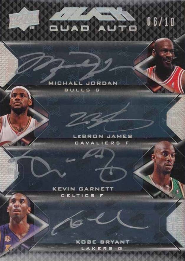 2008 Upper Deck Black Quad Autographs Michael Jordan/LeBron James/Kevin Garnett/Kobe Bryant #STUD Basketball Card