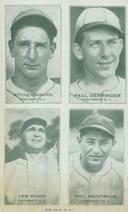 1937 Four-on-one Exhibits Derringer/Lombardi/Riggs/Weintraub # Baseball Card