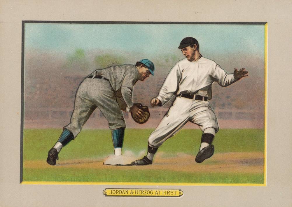 1911 Turkey Reds Jordan and Herzog at First #45 Baseball Card