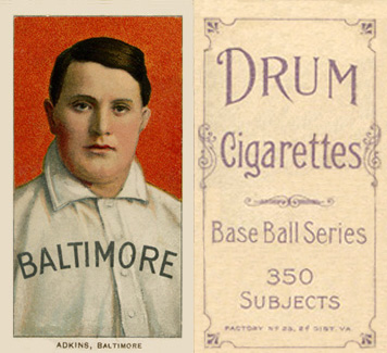 1909 White Borders Drum 350 Adkins, Baltimore #5 Baseball Card