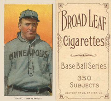 1909 White Borders Broadleaf 350  Young, Minneapolis #524 Baseball Card