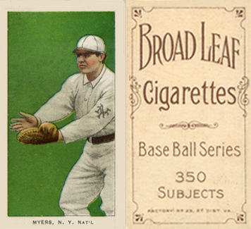 1909 White Borders Broadleaf 350  Myers, N.Y. Nat'L #355 Baseball Card