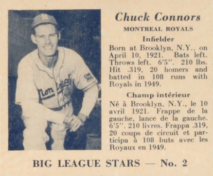 1950 Big League Stars Chuck Connors #2 Baseball Card