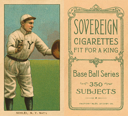 1909 White Borders Sovereign Schlei, N.Y. Nat'L #425 Baseball Card