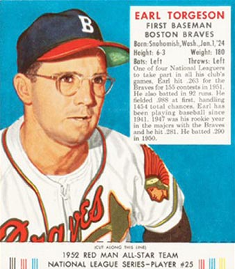 1952 Red Man Tobacco Earl Torgeson #25 Baseball Card