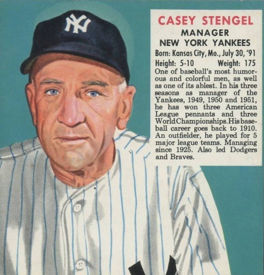 1952 Red Man Tobacco Casey Stengel # Baseball Card