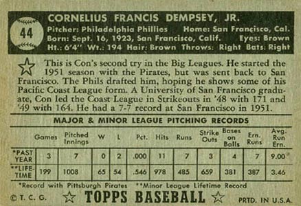 1952 Topps Con Dempsey #44b Baseball Card