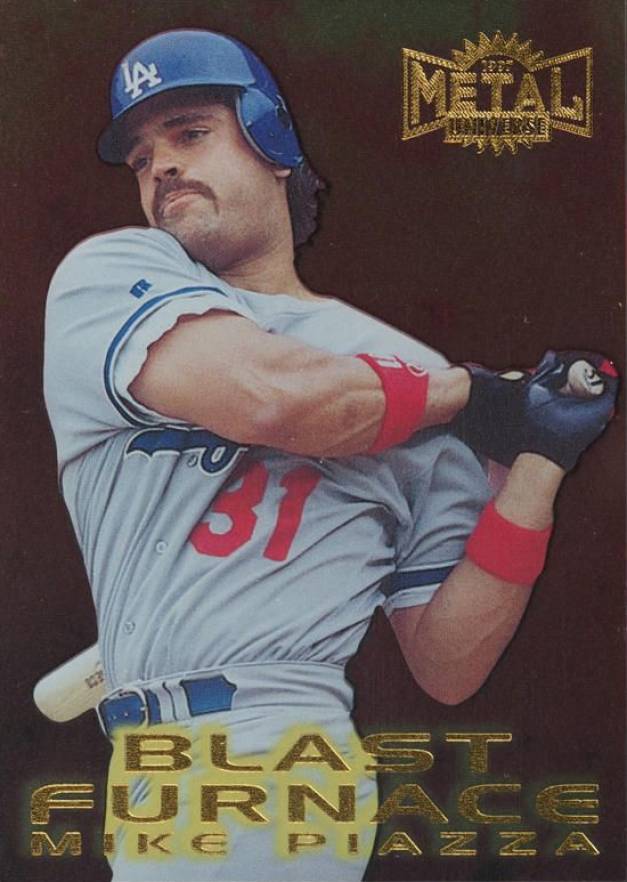 1997 Metal Universe Blast Furnace Mike Piazza #9 Baseball Card