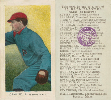 1909 C. A. Briggs Color Camnitz, Pittsburg Nat'l # Baseball Card