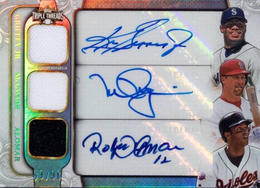 2014 Topps Triple Threads Autograph Relic Combos Ken Griffey Jr./Mark McGwire/Roberto Alomar #GMA Baseball Card