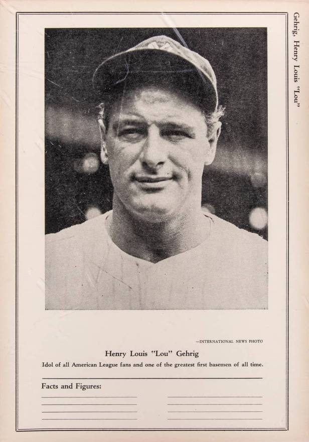 1946 Sports Exchange All-Star Picture File Lou Gehrig # Baseball Card