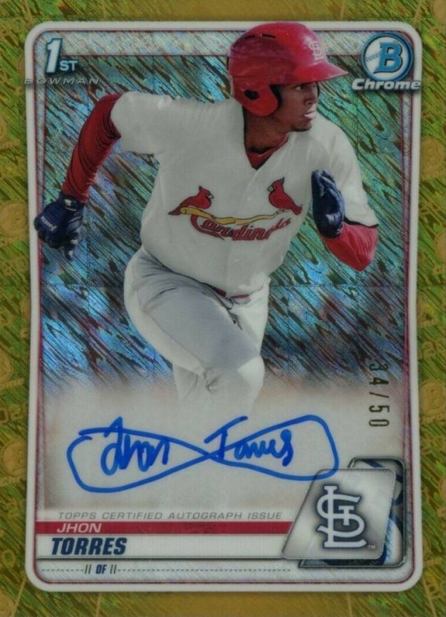 2020  Bowman Chrome Prospect Autographs Jhon Torres #CPAJT Baseball Card