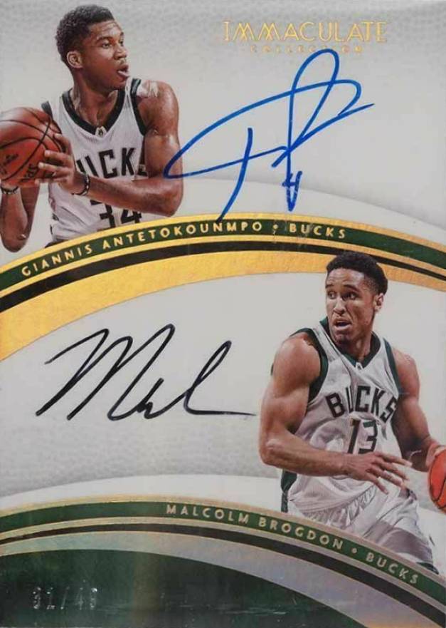 2016 Panini Immaculate Collection Dual Autographs Giannis Antetokounmpo/Malcolm Brogdon #59 Basketball Card