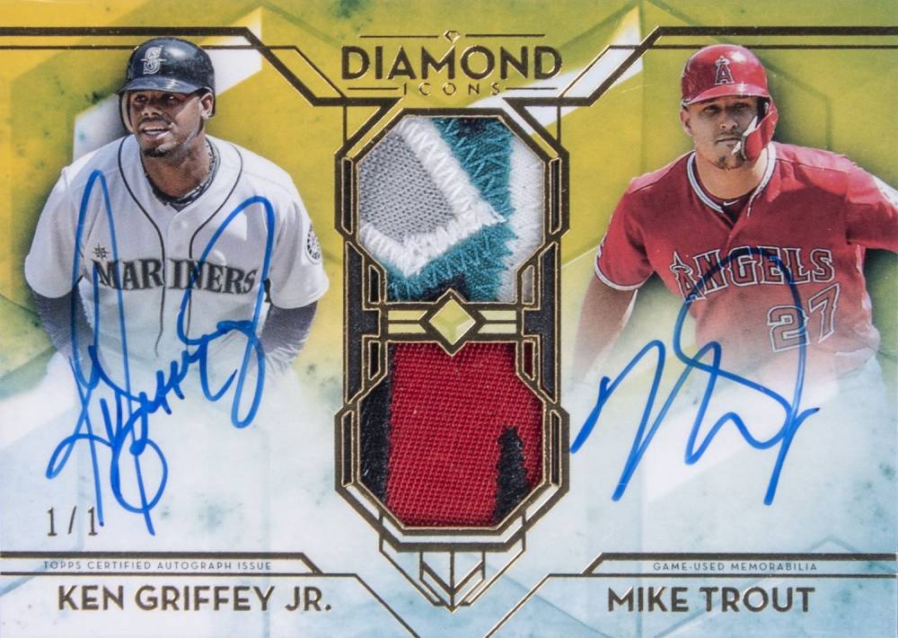 2020 Topps Diamond Icons Dual-Player Autographed Relics Ken Griffey Jr./Mike Trout #GTR Baseball Card